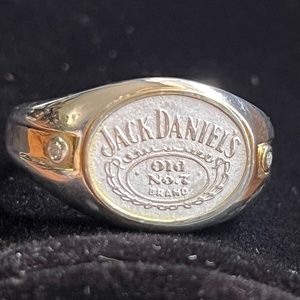 Vintage Jack Daniels Old #7 Brand Ring/Silver/Diamond Chips